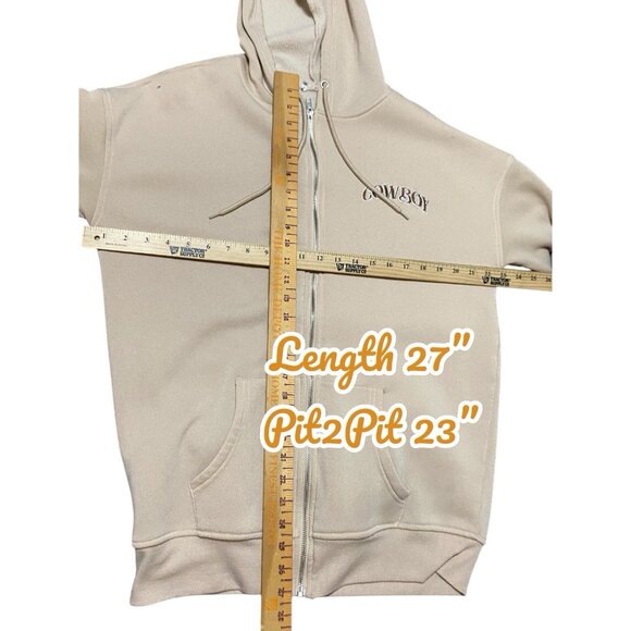 Cowboy Hoodie Full Zip Unisex Western Living The Rodeo Life Beige M/L - Picture 3 of 10